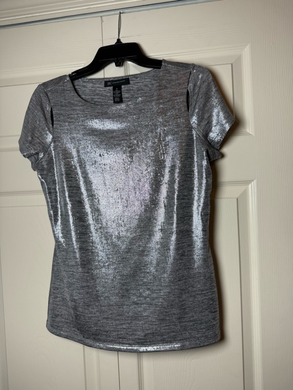 INC International Concepts metallic silver cold shoulder blouse